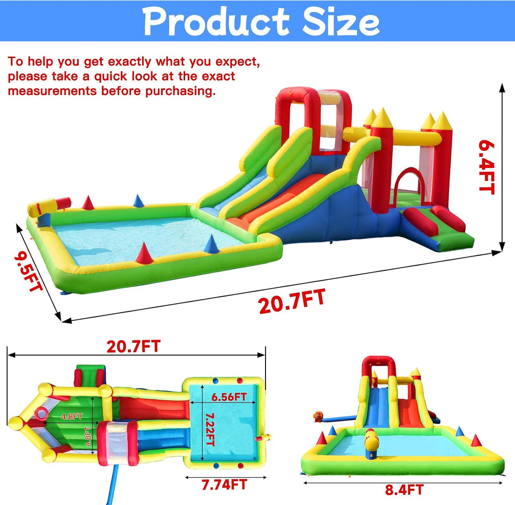 Umbalir 10-in-1 Inflatable Water Park - Giant Bounce House with 2 Water Slides, Big Splash Pool, Water Cannons, Climbing Wall, Tunnels & Obstacle Course for Endless Fun