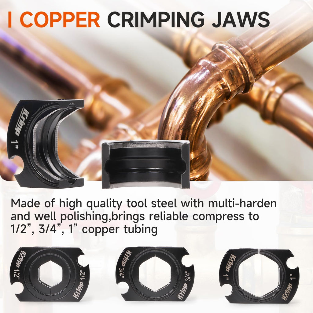 iCrimp Copper Tube Press Tool 1/4"-7/8" for HVAC/R Refrigerant Lines, O-Ring Sealed Solderless Fitting Connection