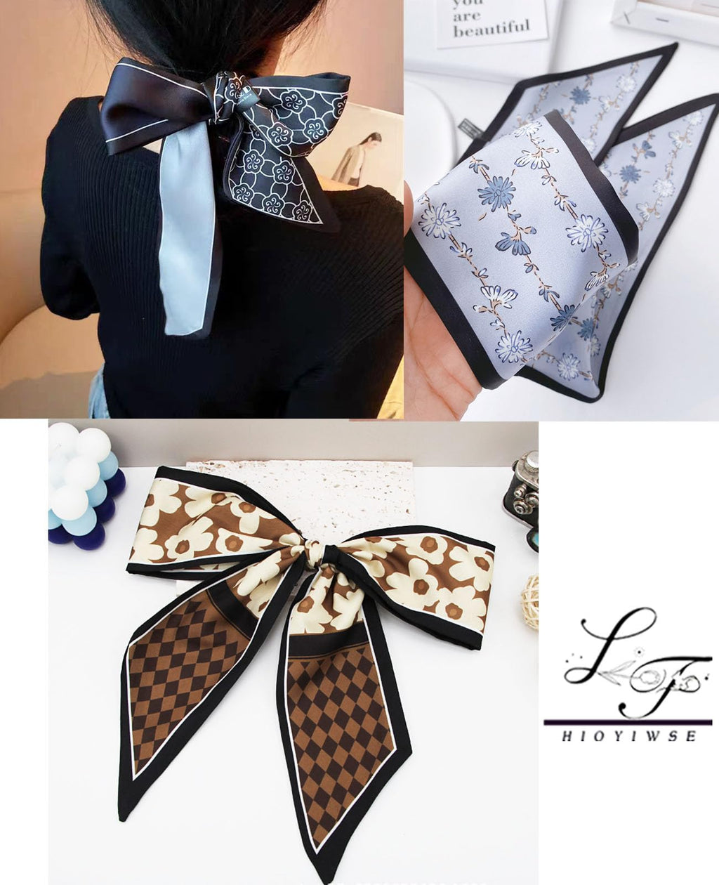 Hioyiwse Purse Scarf Handbags For Women Skinny Hair Neck Accessories Scarves With Bag Scarfs Handle Fashion Lightweight