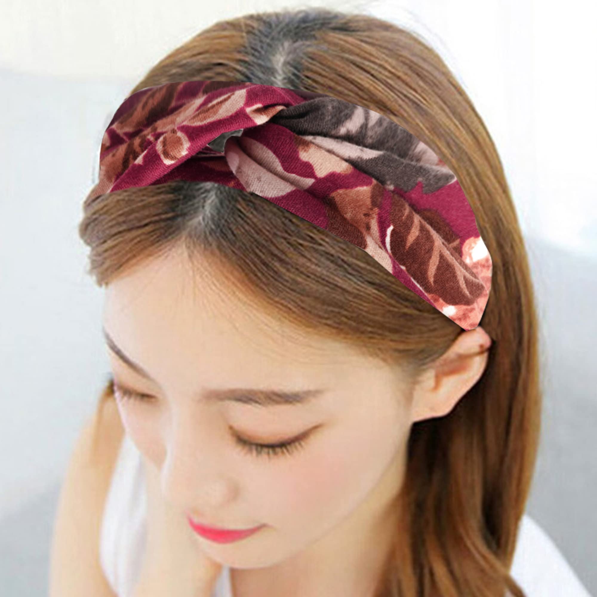 Boho Headbands For Women Fashion Stretch Wide Hair Bands Knoted Turban Head Bands Yoga Running Sweatband Elastic Headband Stylish Wrap Headbands Hair Accessories for Teen Girls 4 Pack