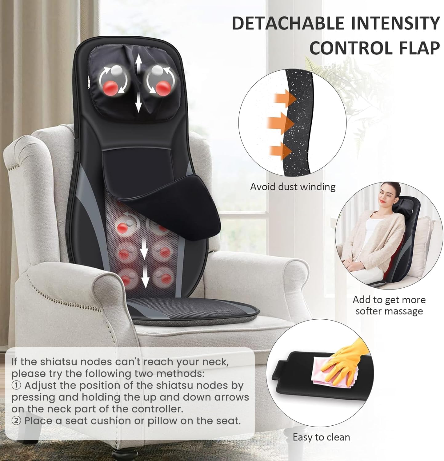Snailax Shiatsu Back Massager with Heat -Deep Kneading Massage Chair Pad with Adjustable Intensity, Shiatsu Chair Massager to Relax Full Body Muscle，Gift for Mother
