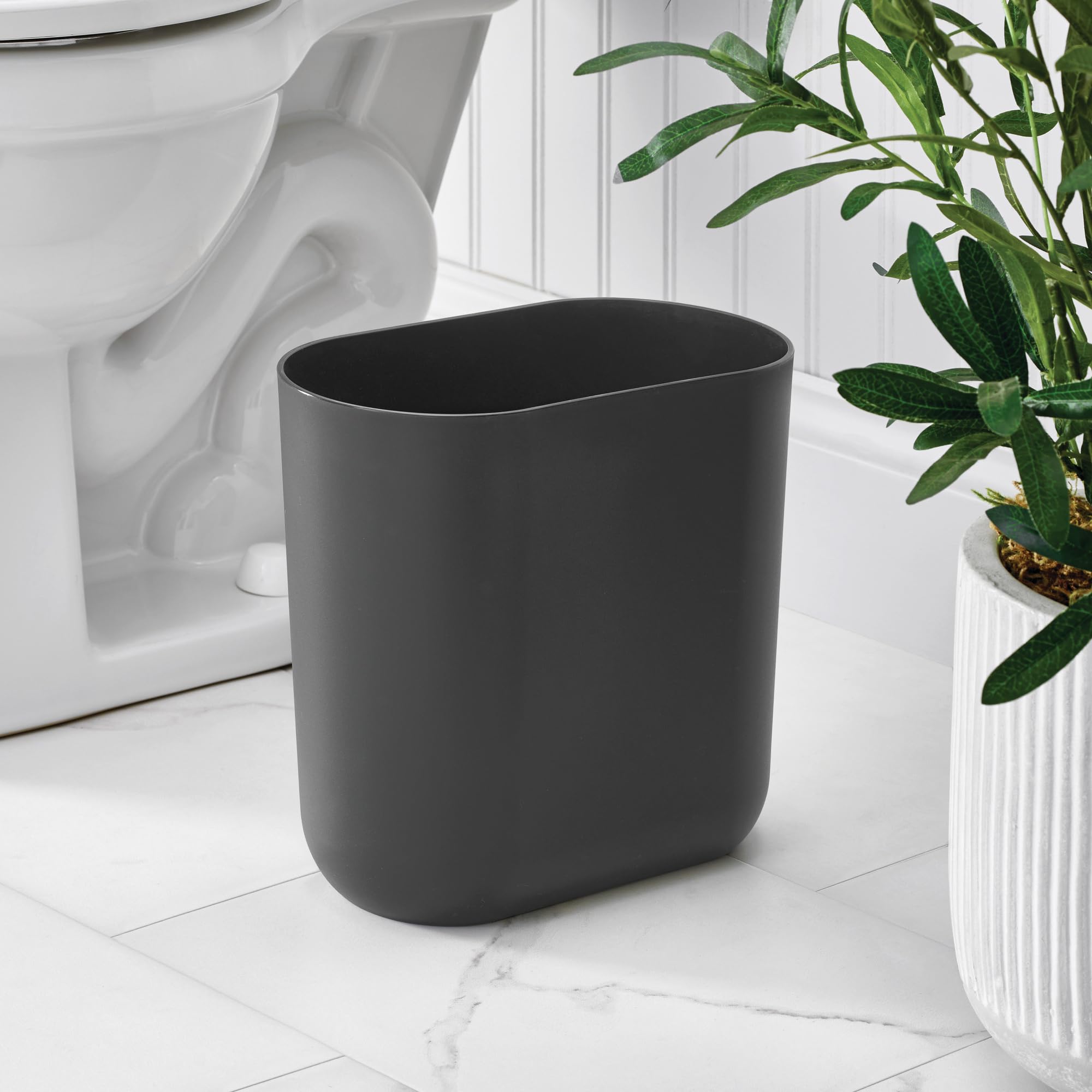 iDesign Small Slim Plastic Bathroom Trash Can, Black | Garbage Can for Bedroom, Office, Desk, Dorm