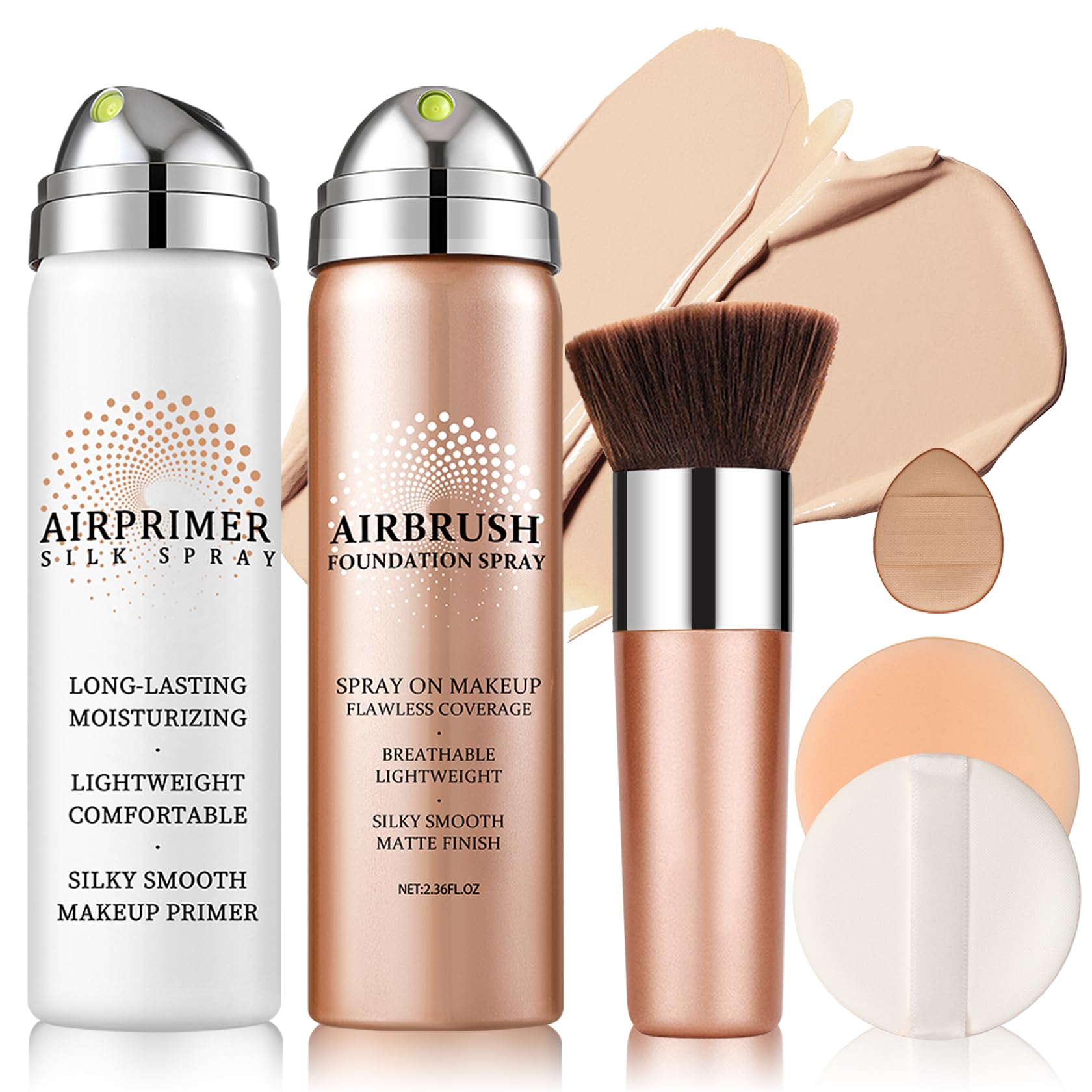 Air Brush Makeup Foundation and Makeup Primer for Face,Hydrates and Moisturizes,Buildable Coverage with Anti-aging Formula for Smooth Radiant Skin (01 Natural/Warm Porcelain)