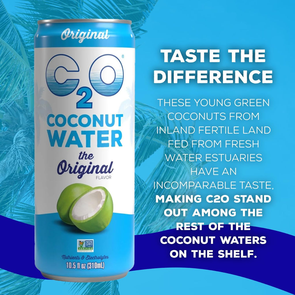 C2O - Coconut Water with Ginger, Lime, & Turmeric (12 Pack) - Made with Fresh Coconut Water - Plant Based - Non GMO - Canned Water - Natural Hydration, Electrolytes, & Potassium - 12 Cans, 17.5 FL OZ