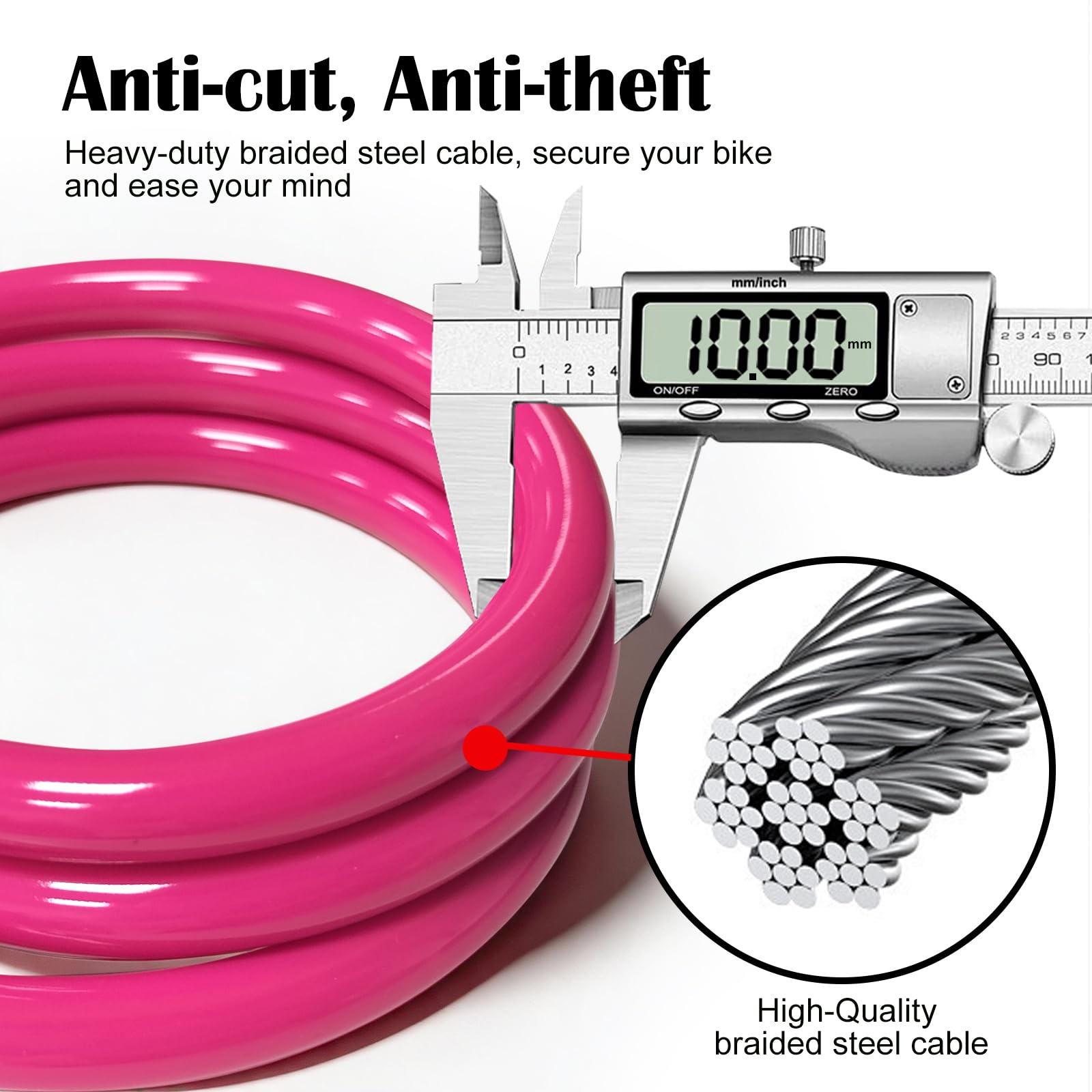 NDakter Bike Lock Cable,High Security 4 Digit Resettable Bike Lock Combination Coiling Bicycle Lock with Mounting Bracket,3/6FT Anti-Theft Cable for Bicycle,Scooter,Ebikes,Door,2/5 Inch Diameter(10mm)