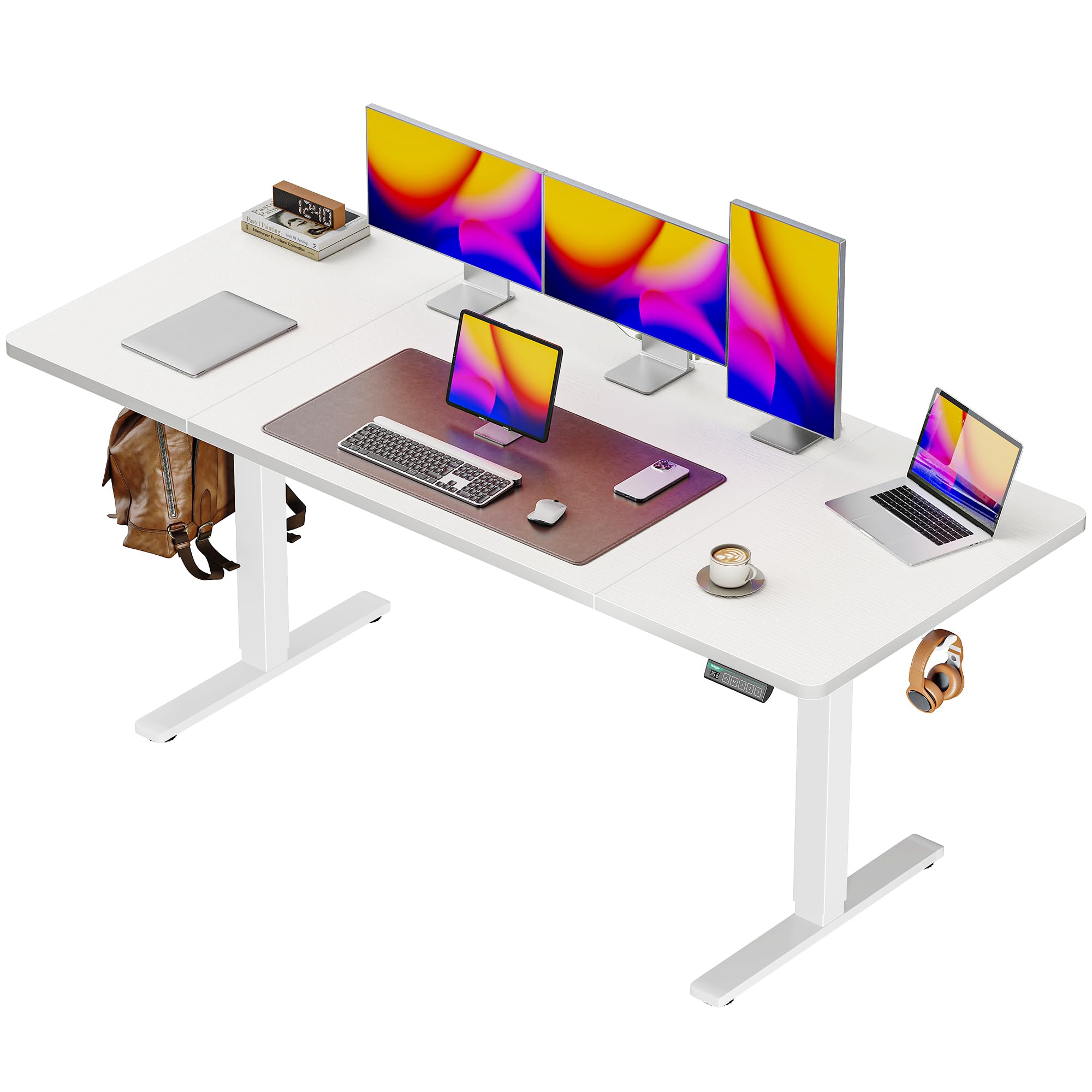 Huuger 48 x 28 Large Electric Standing Desk, Height Adjustable Desk, 27.6" Deep Desktop, Stand up Gaming, 2 Hooks, 3 Preset Heights, for Home Office, Black