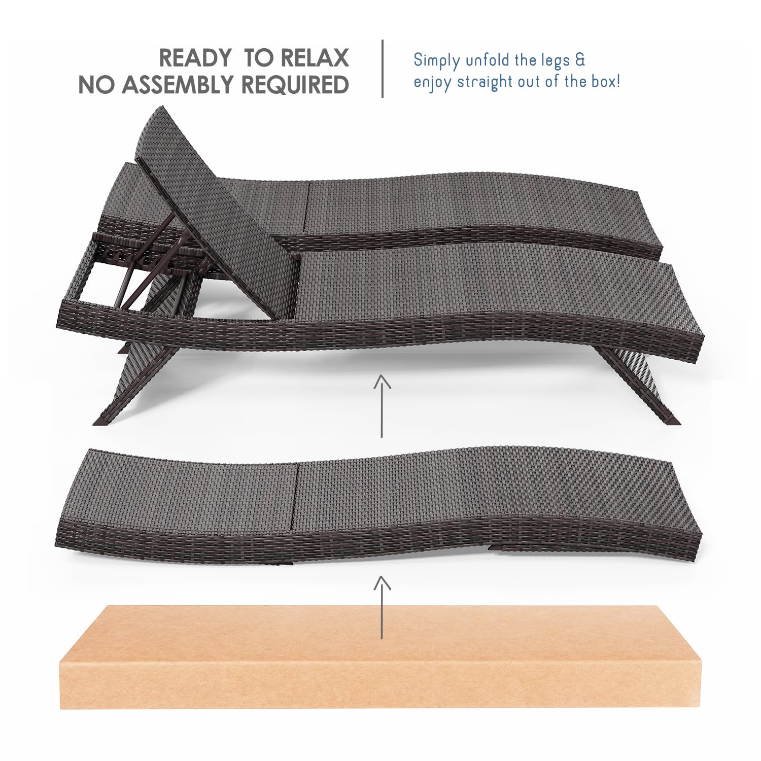 Nestl Chaise Lounge Chair Outdoor Set of 2, Wicker Patio Lounge Chair, Outdoor Lounge Chair with Reclining Backrest