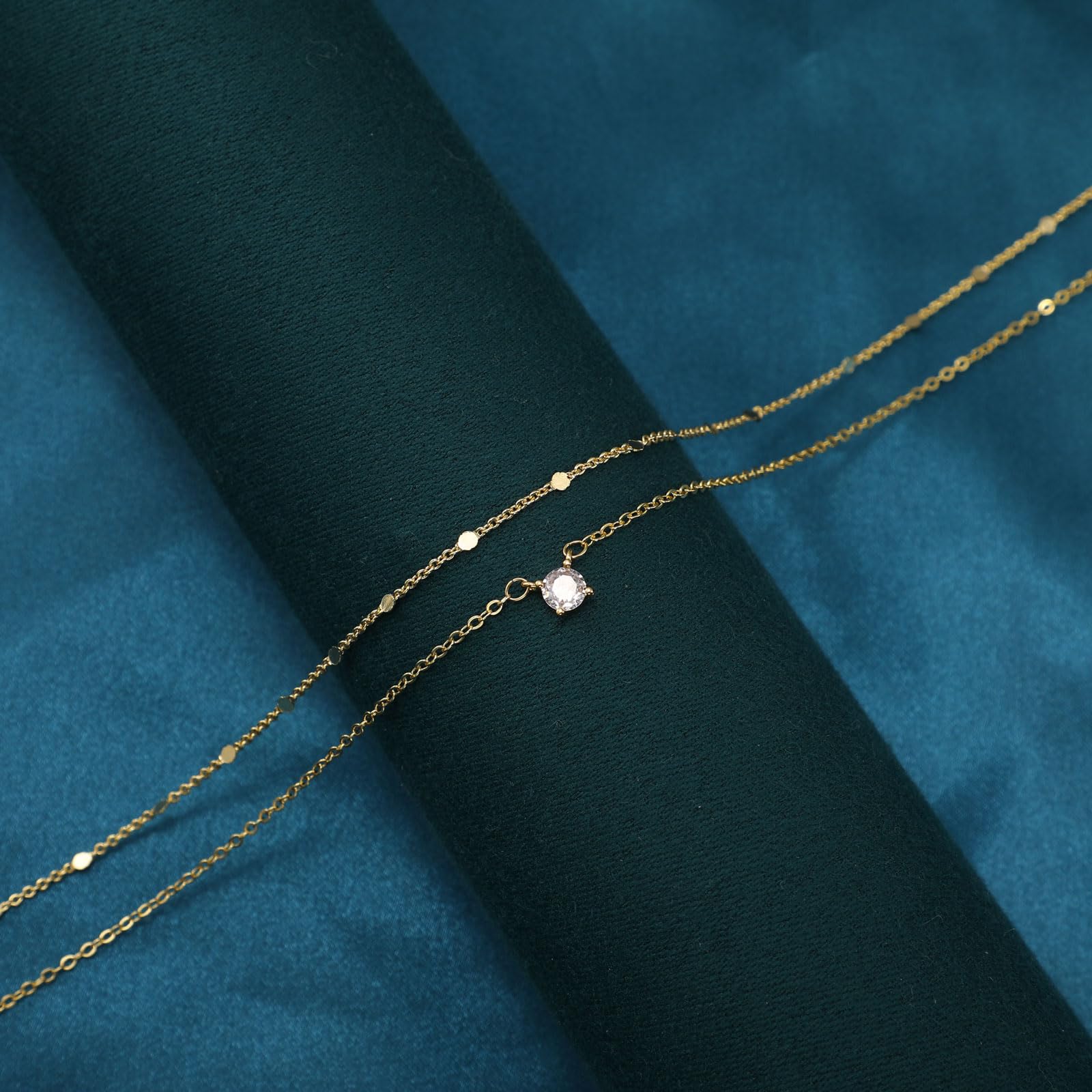 BERISO 14K Gold/Silver Plated Choker Necklace for Women Shining Dots Station Gold Chain Necklace Beads Sparkle Chain Necklace Link Chain Exquisite Jewelry for women