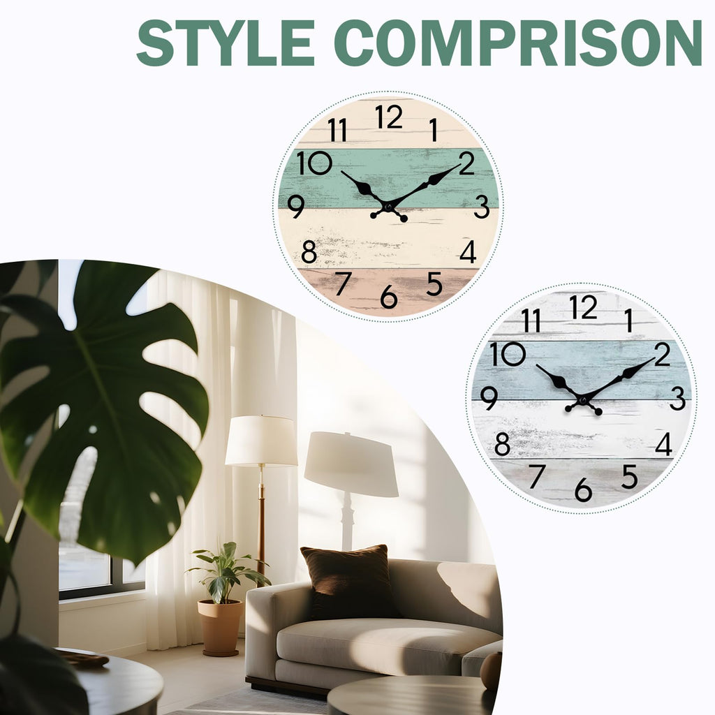 KECYET Wall Clock Silent Non-Ticking Wooden Clocks Battery Operated 8 Inch Small Country Retro Rustic and Beach Style Decorative for Kitchen, Home, Bathroom, Bedroom (Blue)