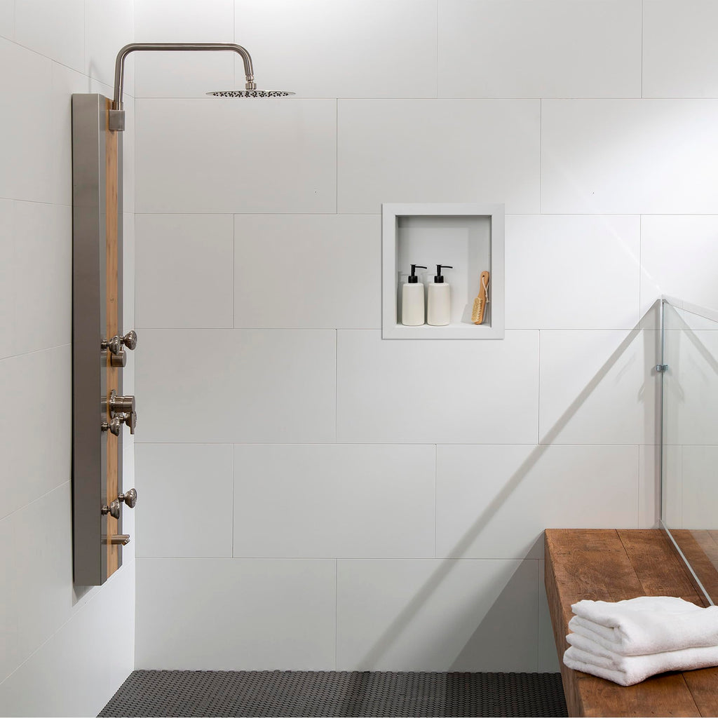 Palisade 17.5 in x 15.5 in Vinyl Shower Niche Ashen Slate | Waterproof Shower Insert