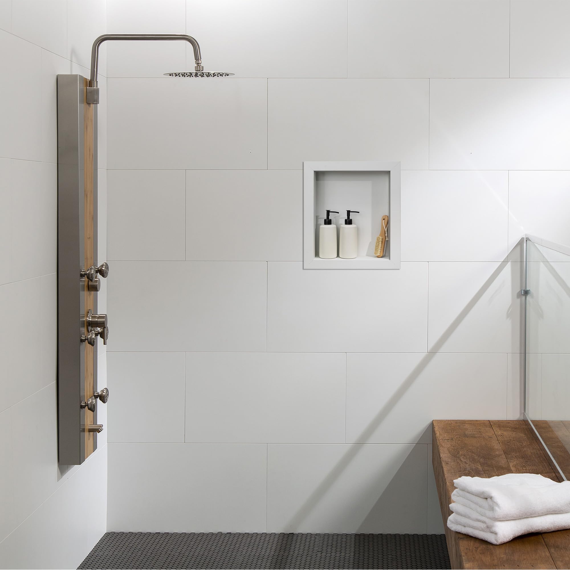 Palisade 17.5 in x 15.5 in Vinyl Shower Niche Ashen Slate | Waterproof Shower Insert