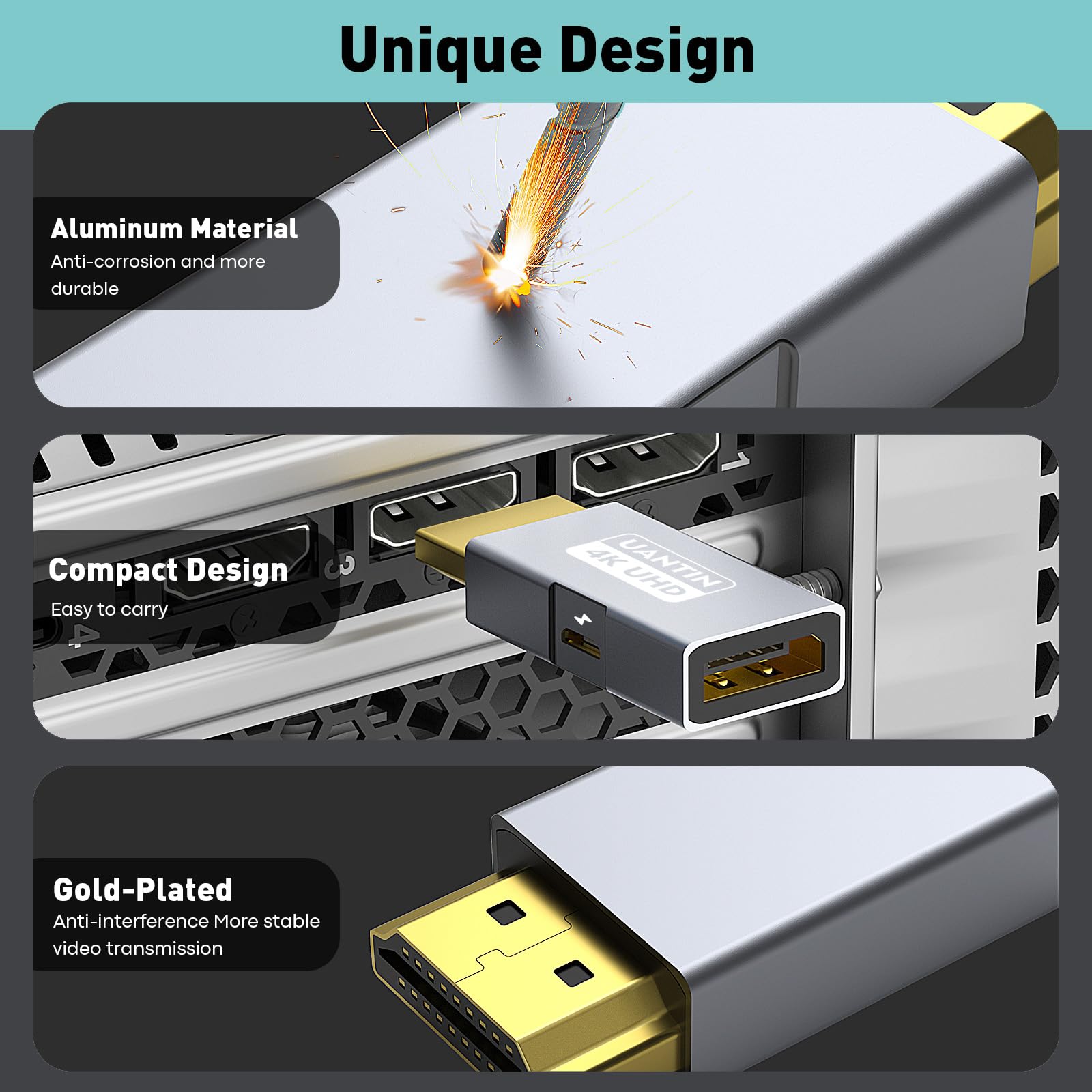 UANTIN HDMI to DisplayPort Adapter (4K 60Hz,1080p 120Hz) Uni-Directional Only, HDMI (Source) to DP (Display) Converter Male to Female for Laptop,AMD,NVIDIA,PS5,Xbox and More - 1 Pack