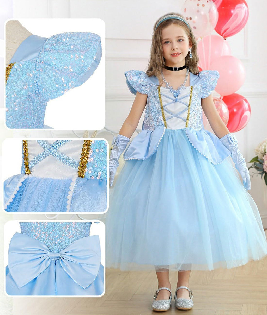 Blue Princess Dress for Little Girls with Accessories Halloween Birthday Party Costume