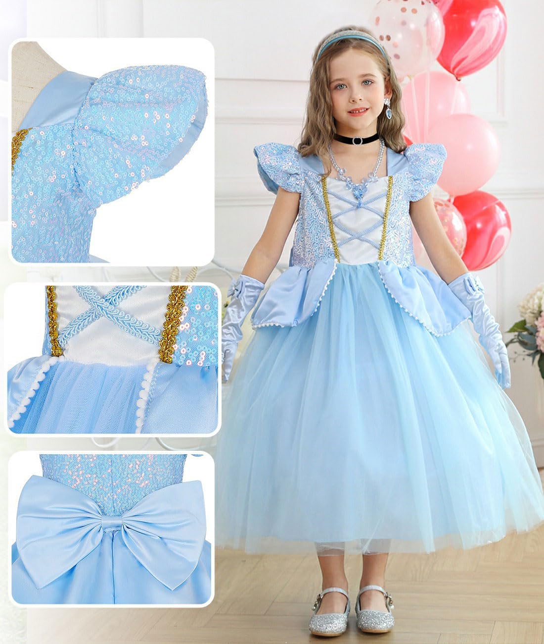 Blue Princess Dress for Little Girls with Accessories Halloween Birthday Party Costume
