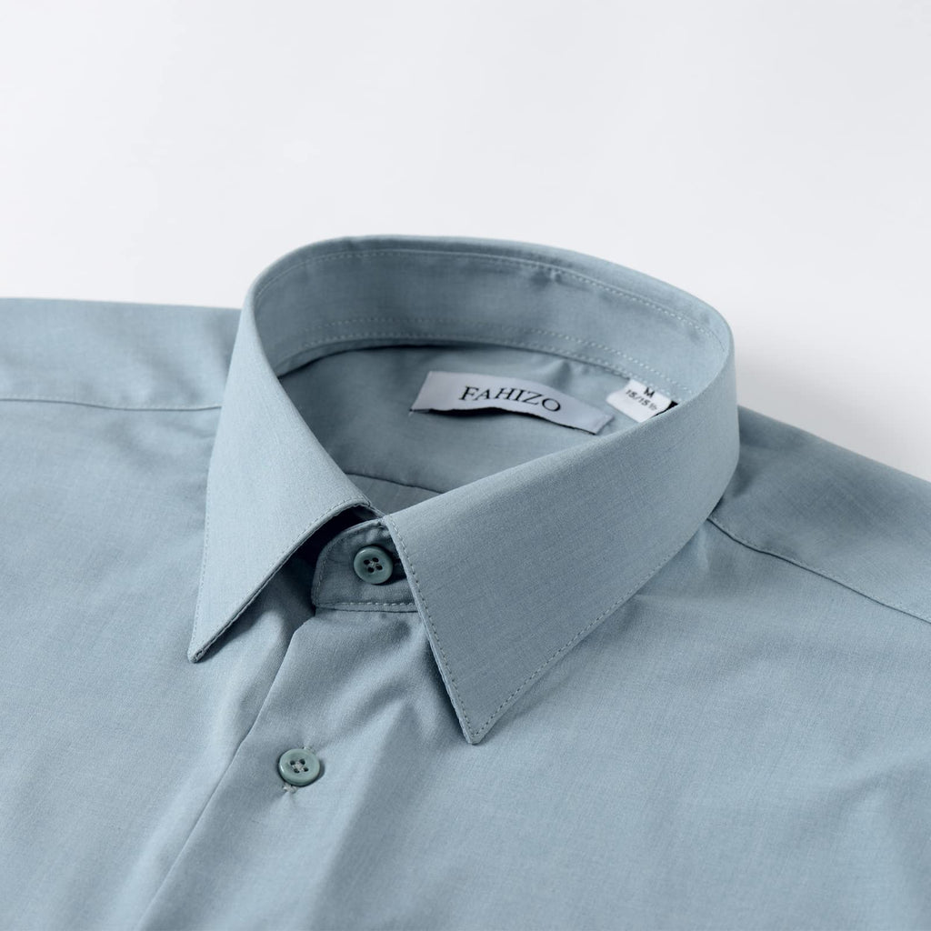 FAHIZO Men's Dress Shirt Casual Regular Fit Stretch Solid Long Sleeve Button Up Shirts