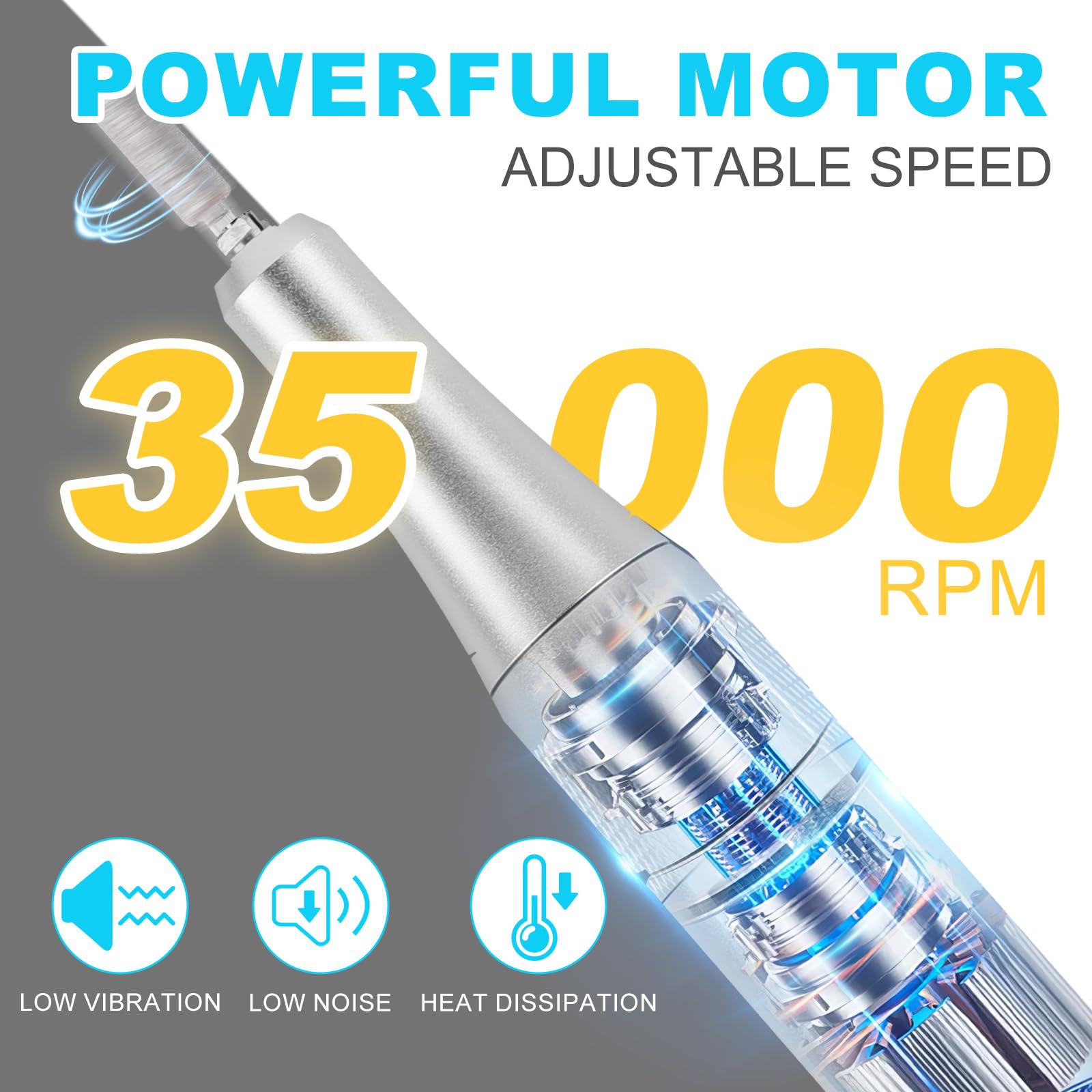 MEKK Nail Drill Kit,35000RPM Electric Nail Drill Professional Electric Nail File with 12PCS Bits,Anti-Shaking Cordless E Filer for Nails with LCD Display,Home & Salon (Orange Blue)