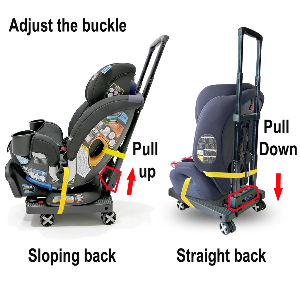 Car Seat Dolly for Airport - CarSeat Roller Cart Wheels for Airplane - Car Seat Travel Cart Carrier with Straps Foldable Luggage Trolley Folding Hand Truck (Black)