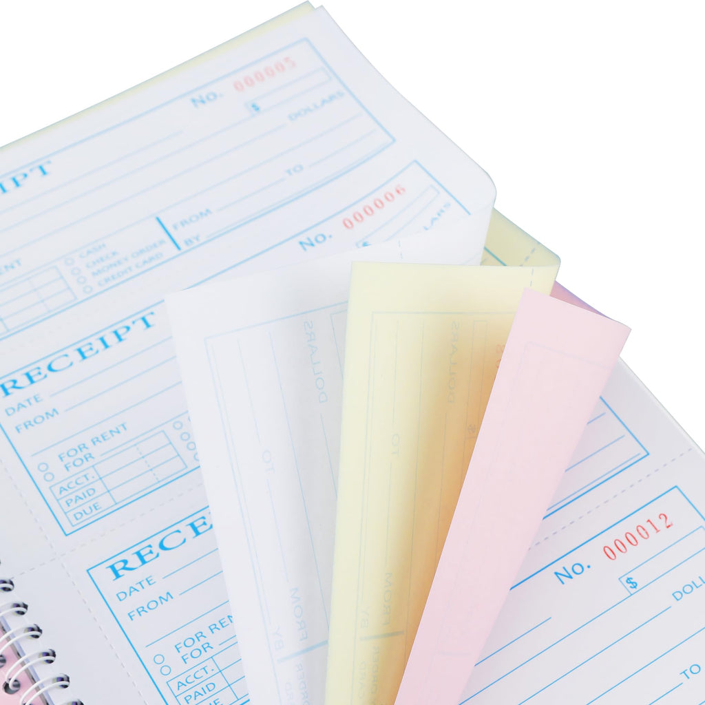 Large Money and Rent Receipt Book with Cardboard Insert,2-Part Carbonless,7.9”x11.2” Spiral Bound,200 Sets per Book,4 Receipts per Page for Office Supplier,Rent and Cash Transaction