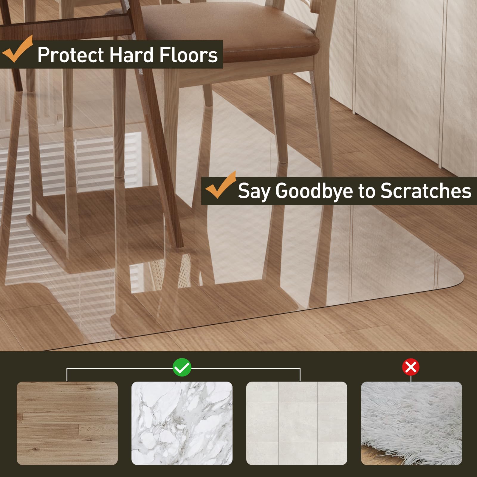 Area Floor Mat for Home, 3'×5' Black No Slip Waterproof Vinyl Area Rug for Hard Floor, Spill Resistant Floor Protector Cover for Kitchen, Easy Clean Splat Mat for Under High Chair