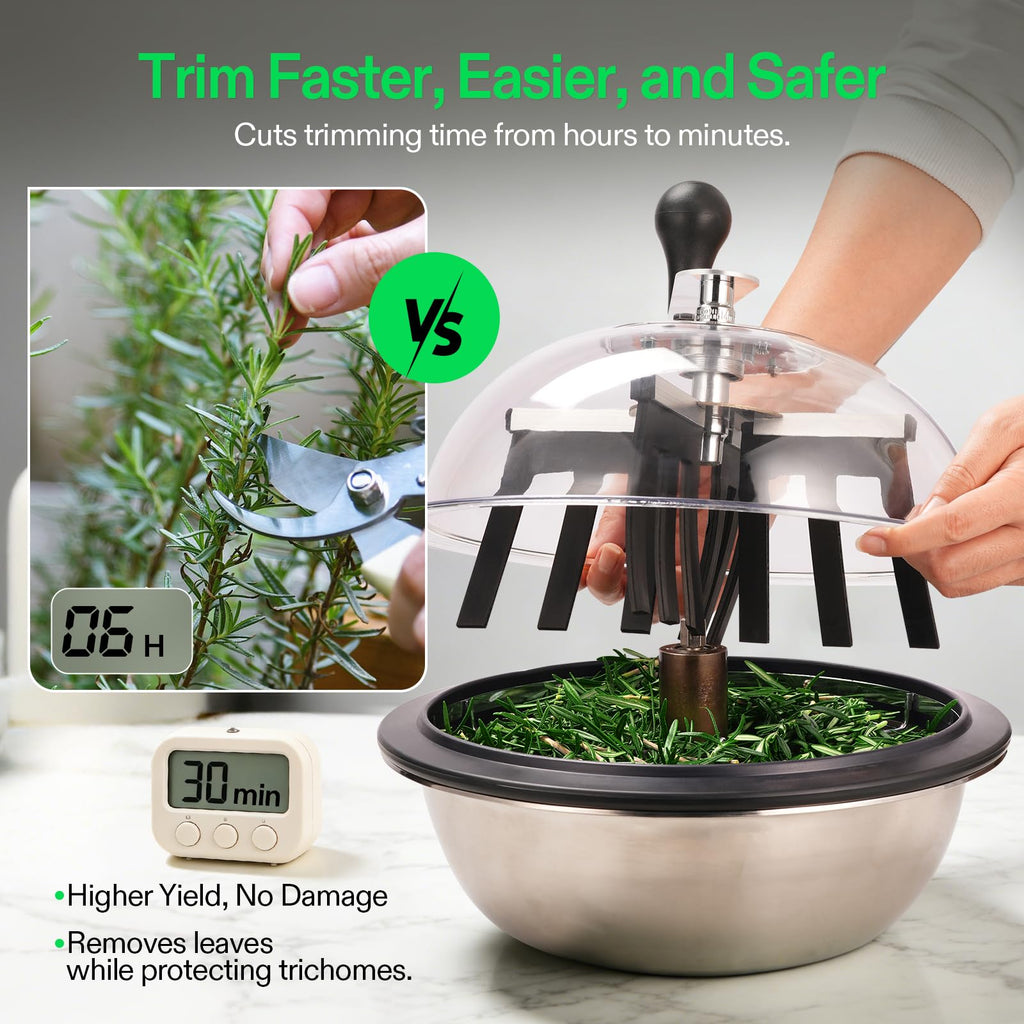 VIVOSUN 13 inch Bud Leaf Bowl Trimmer- Clear Visibility Dome, Sharp Stainless Steel Blades for Spin Cut & Solid Metal Gear Box, Hand Pruner Included (Upgraded Version)