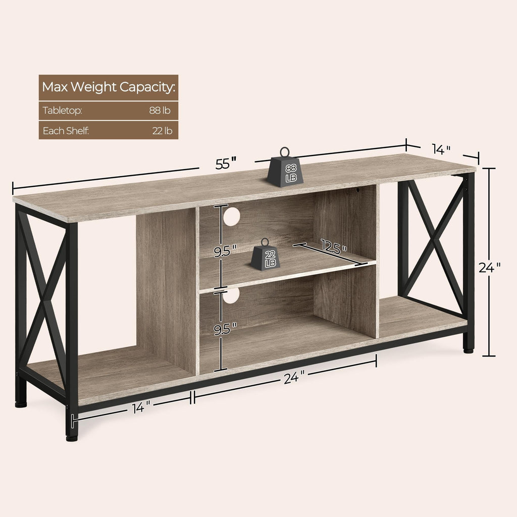 Yaheetech Industrial TV Stand for 55 Inch TV, Entertainment Center Media Console Table with Open Storage for Living Room, Wood Modern Furniture, Gray