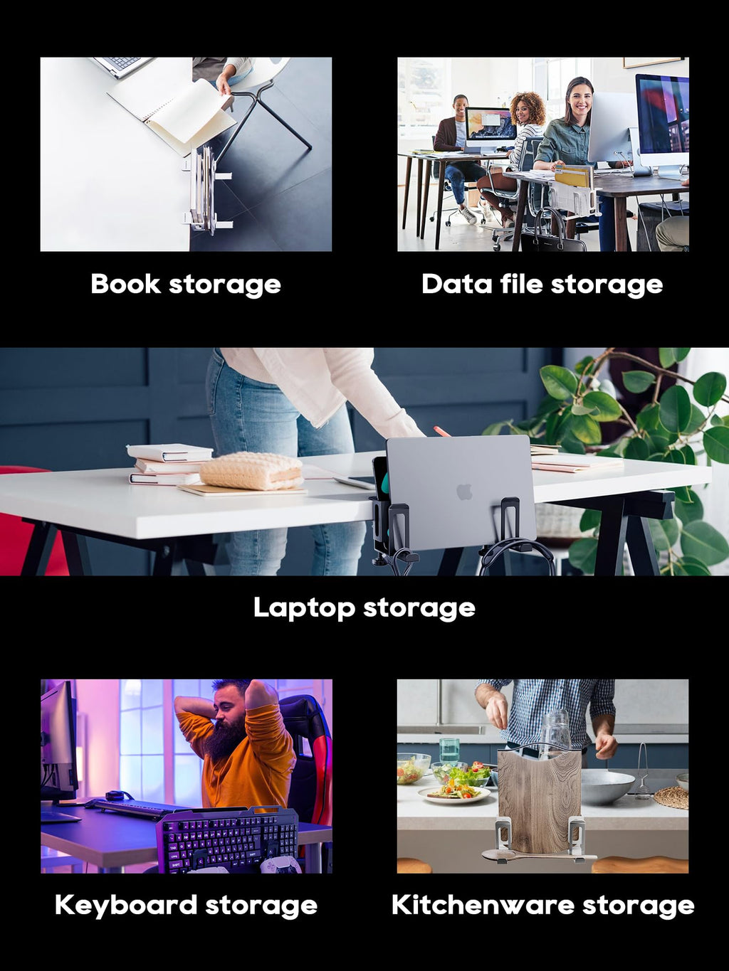 NODOCA Laptop Storage for Desk, Vertical Laptop Stand for Desk, MacBook Vertical Stand, with Headphone Holder, Desk Side Storage for MacBook/Surface/Samsung/HP/Dell[M, Black]
