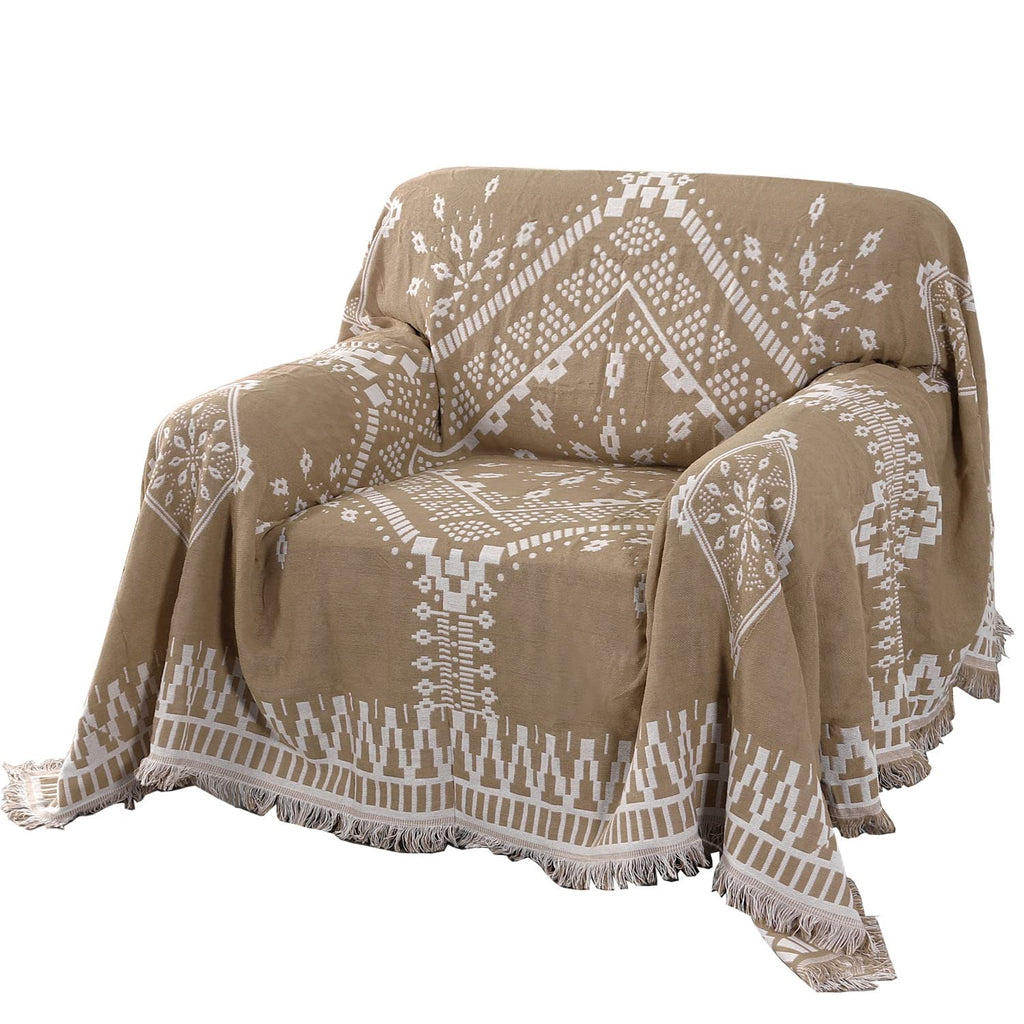 H.VERSAILTEX Cotton Sofa Covers Couch Cover Sofa Slipcover for Most Shape Sofas, Feature Thick Woven Jacquard Seamless with Tassels, Multi-Use Decorative for Couch (Medium: 71" x 91", Green)