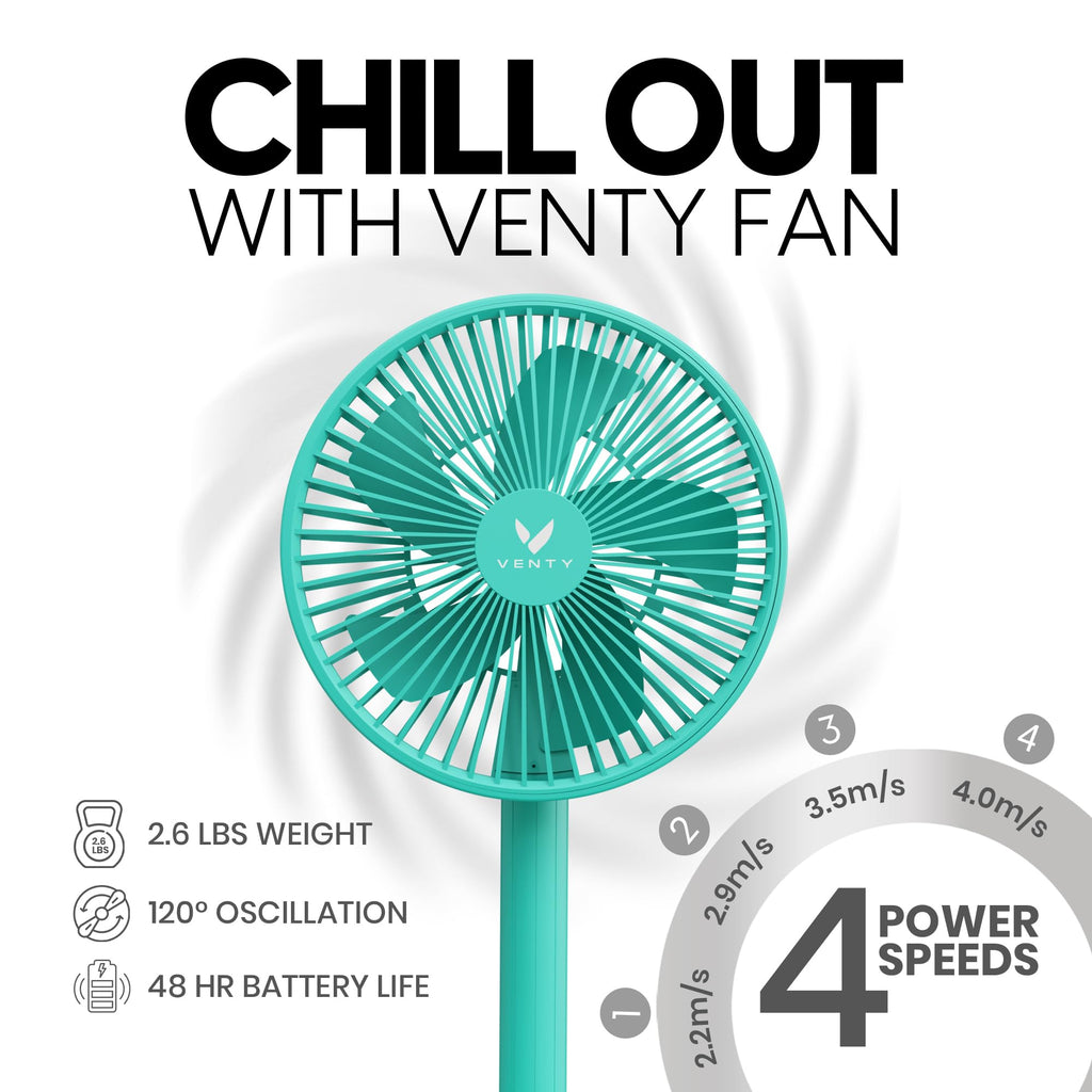 VENTY Portable Fan - Wireless Battery Operated Fan - 4 Speeds - LED Lighting - Carry Case & Remote Control - Cruise Travel - Outdoor Travel RV Power Bank With USB-C Port (Black with Case)