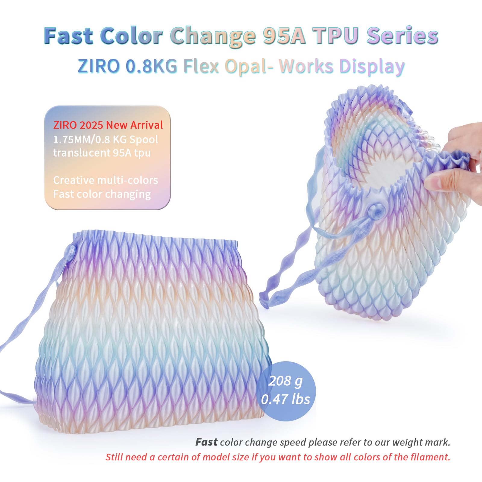 ZIRO TPU Filament 1.75mm 3D Printer Filament, Shore 95A Hardness TPU, Flexible Soft Material, 0.8KG/1.8lbs Spool, Fit Most FDM 3D Printers, Black