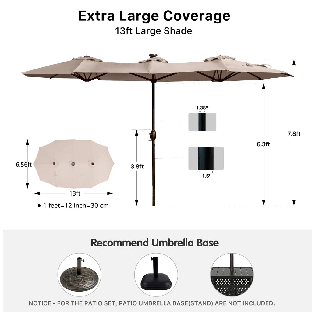 FREE SOLDIER 13ft Patio Umbrella Double Sided Outdoor Umbrella for Patio Table Umbrella with Solar lights for Garden Yard Pool (Beige)
