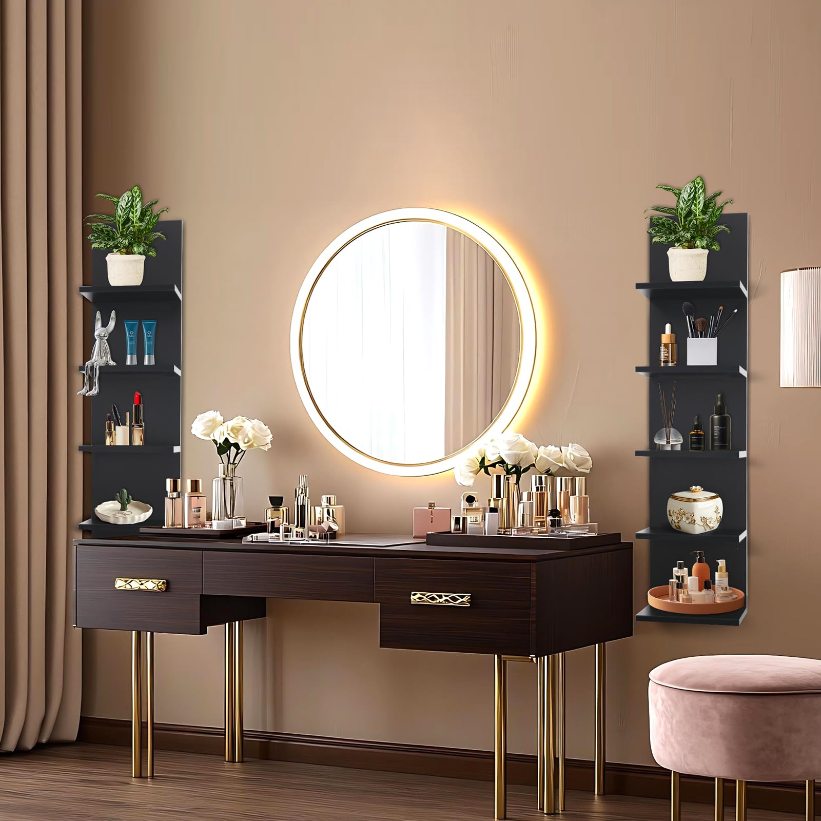 Homaterial Wall Shelves 4 Tier, Simple Vertical Corner Shelf for Room, Kitchen Wall Decor, Makeup Perfume Organizer,Decorative Shelving Unit, Black