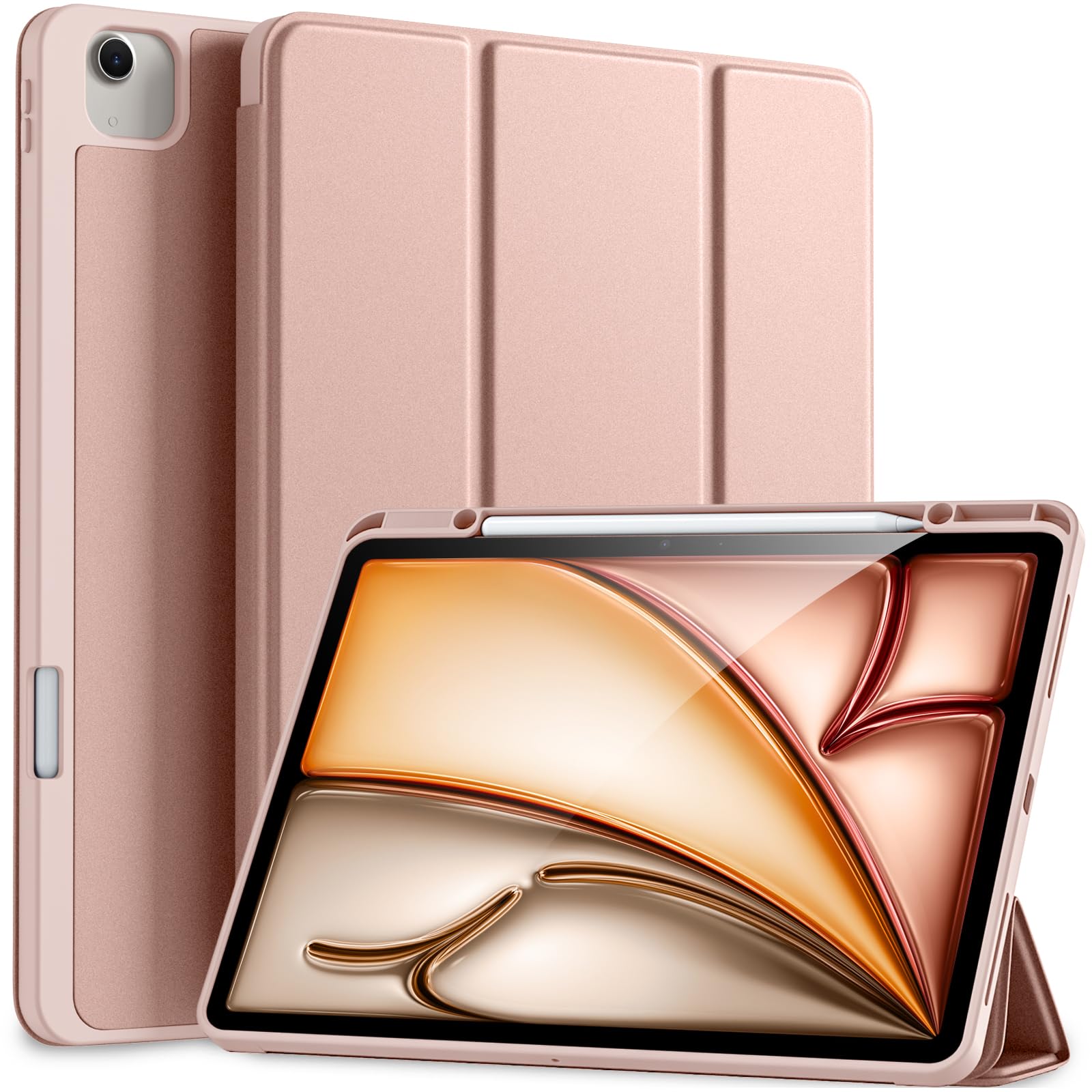 Akkerds Compatible for iPad Air 13 Inch Case (M4/M3/M2) 2026/2025/2024 with Pencil Holder, Trifold Stand Protective Cover/Soft TPU Back for iPad Air 13 Case, Supports Touch ID, Auto Wake/Sleep, Black