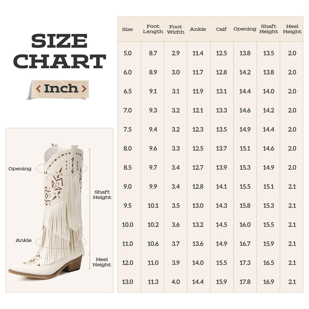 Cowboy Boots for Women - Fringe Knee High Cowgirl Boots with Classic Embroidery, Pointed Toe Pull on Retro Design, Perfect for Western Parties, Weddings and Events