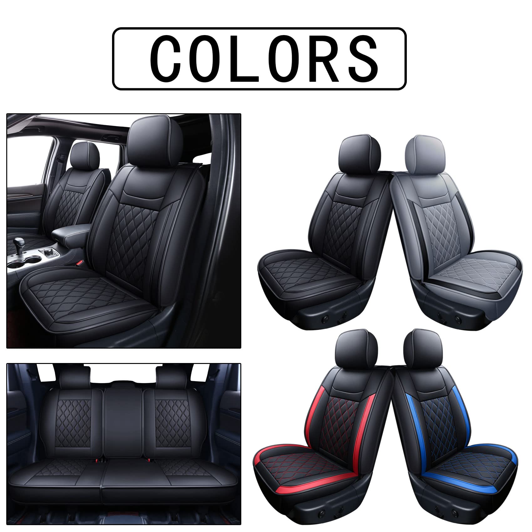 Huidasource Grand Cherokee Seat Covers, 2 Pieces Waterproof Leather Customized Car Seat Cushion Covers Protectors Compatible with Jeep Grand Cherokee 2011-2022 (2Pcs Front/Black)