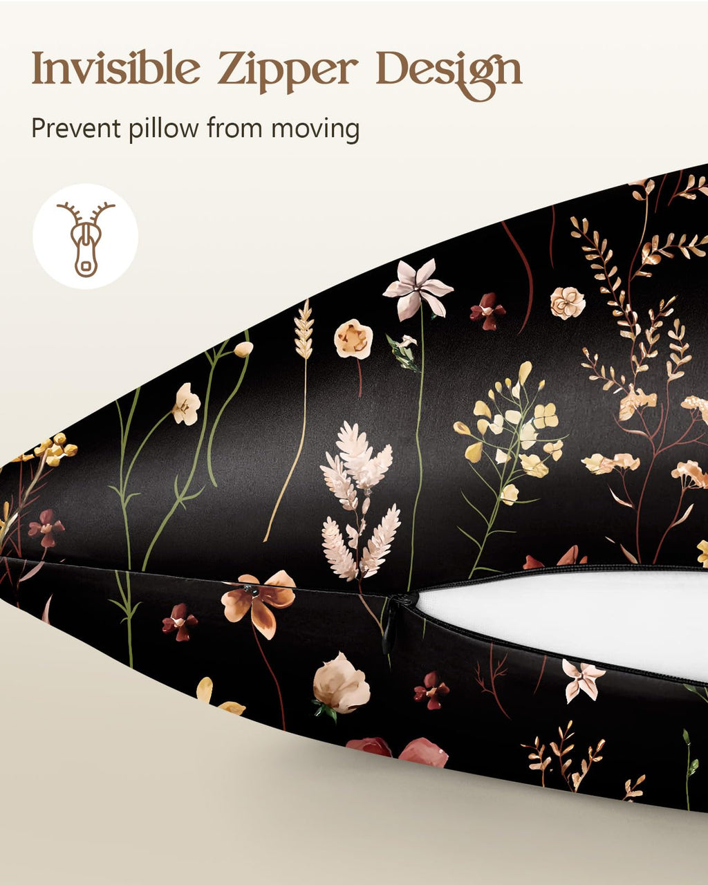 Miss Adola 2 Pack Mulberry Silk Pillowcase for Hair and Skin - Standard Size 20 x 26 Inches with Hidden Zipper Beige Flower 19 Momme Soft Sleeping Silk Pillow Case for Women, Moms