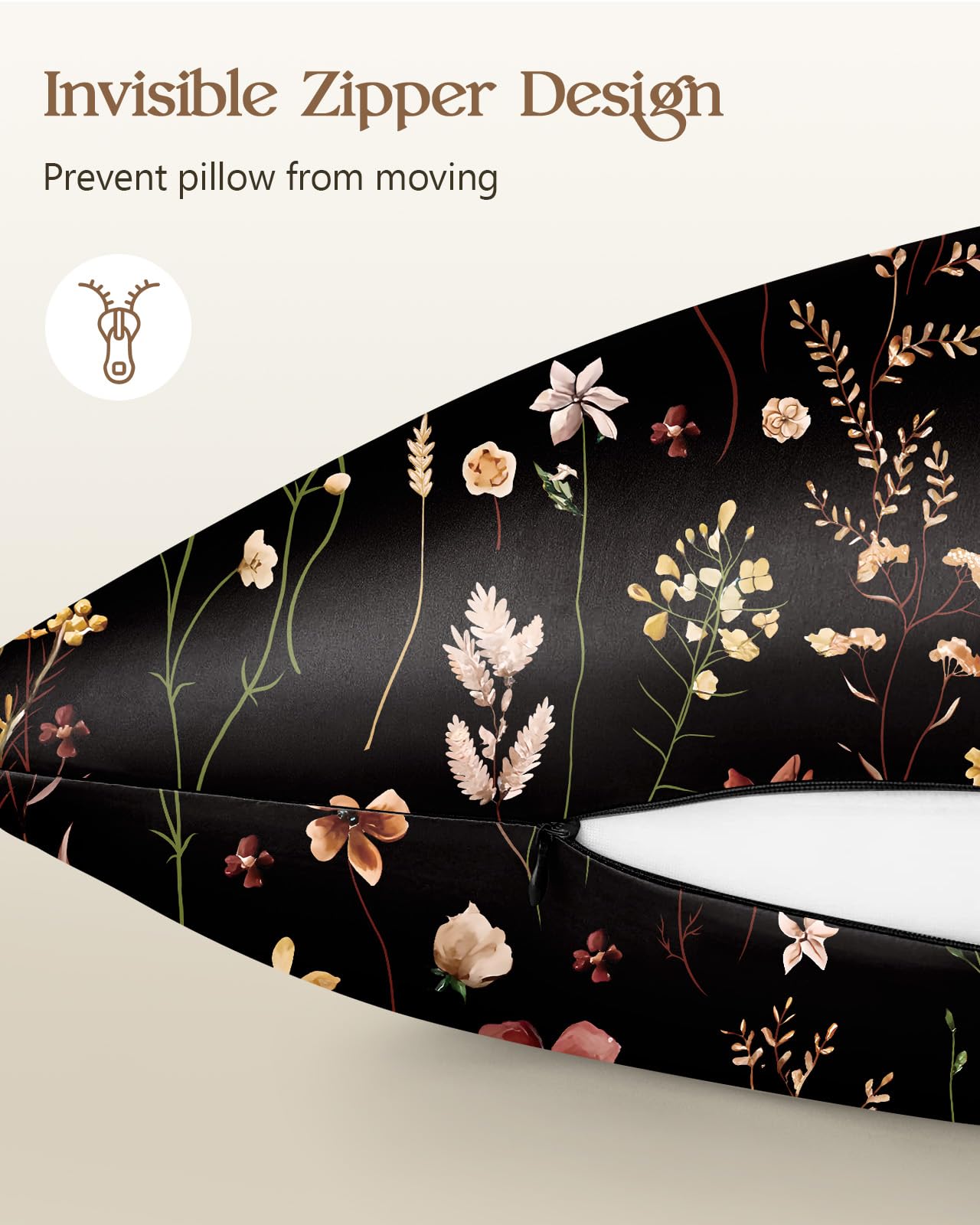 Miss Adola 2 Pack Mulberry Silk Pillowcase for Hair and Skin - Standard Size 20 x 26 Inches with Hidden Zipper Beige Flower 19 Momme Soft Sleeping Silk Pillow Case for Women, Moms