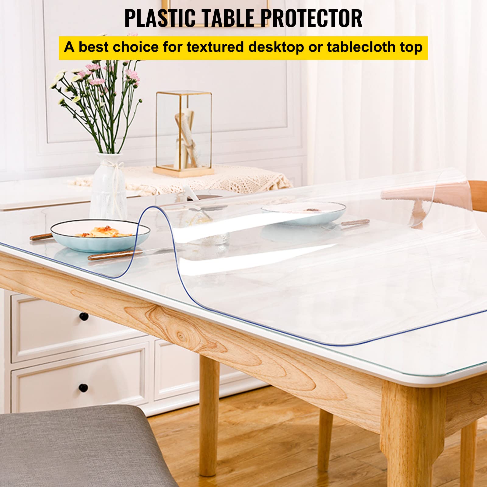 VEVOR Clear PVC Square Tablecloth, 12" x 12", 1.5mm Thick, Waterproof, Stain Resistant, Durable, Desk, Coffee Table, Dining Room Table