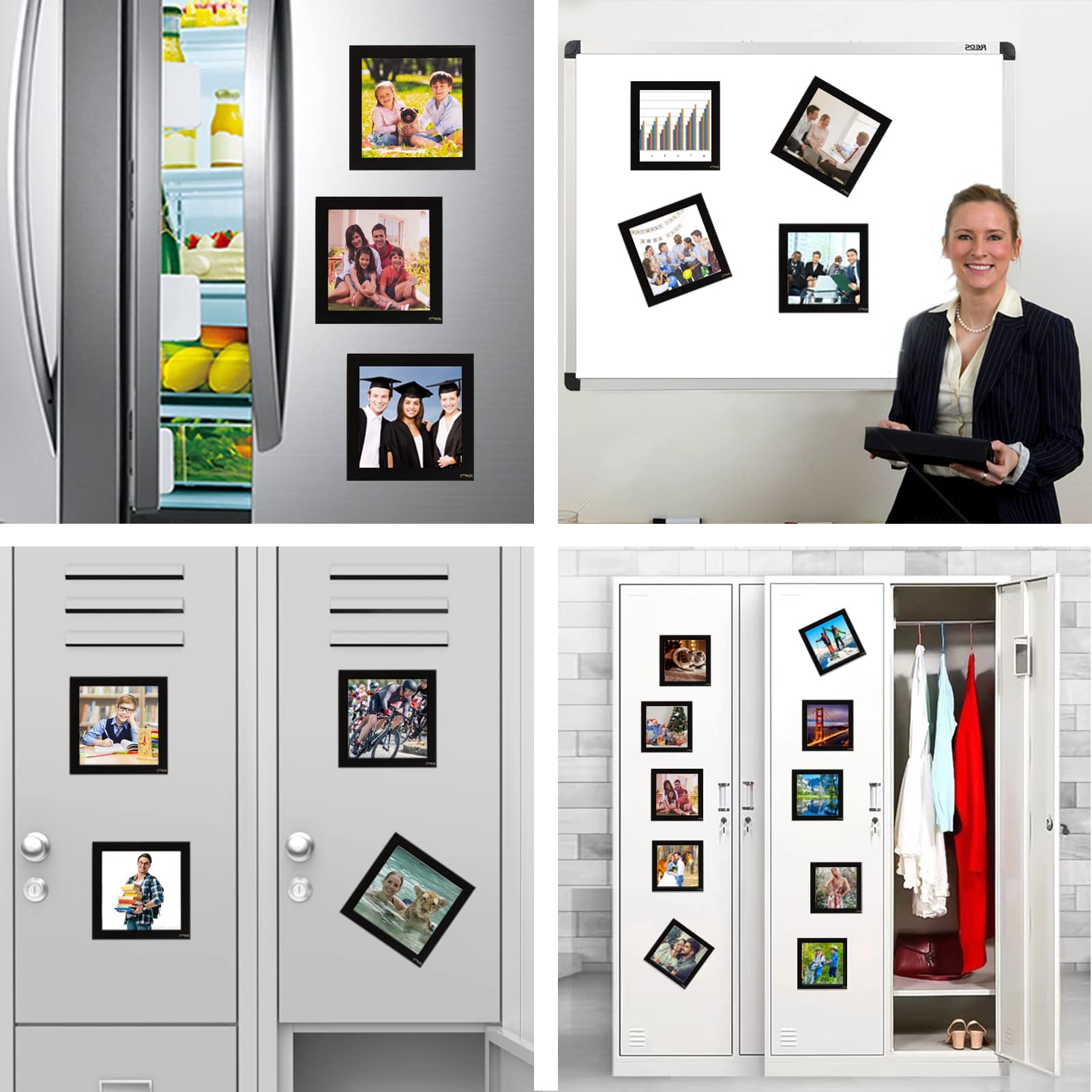 STTMGN Magnetic Picture Frames with Black Border(2.5"X3.5",12 Pack),Mini Wallet Size Magnet Photo Sleeves Pockets/Holder,Decorations for Home/Office/School/Classroom/Party