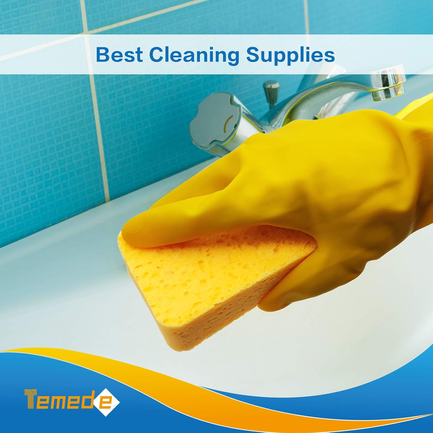 Temede Large Cellulose Sponges, Kitchen Sponges for Dish, Thick Heavy Duty Scrub Sponges, Non-Scratch Scrubber for Household, Cookware, Bathroom, Compressed Packaging (5 Pack)