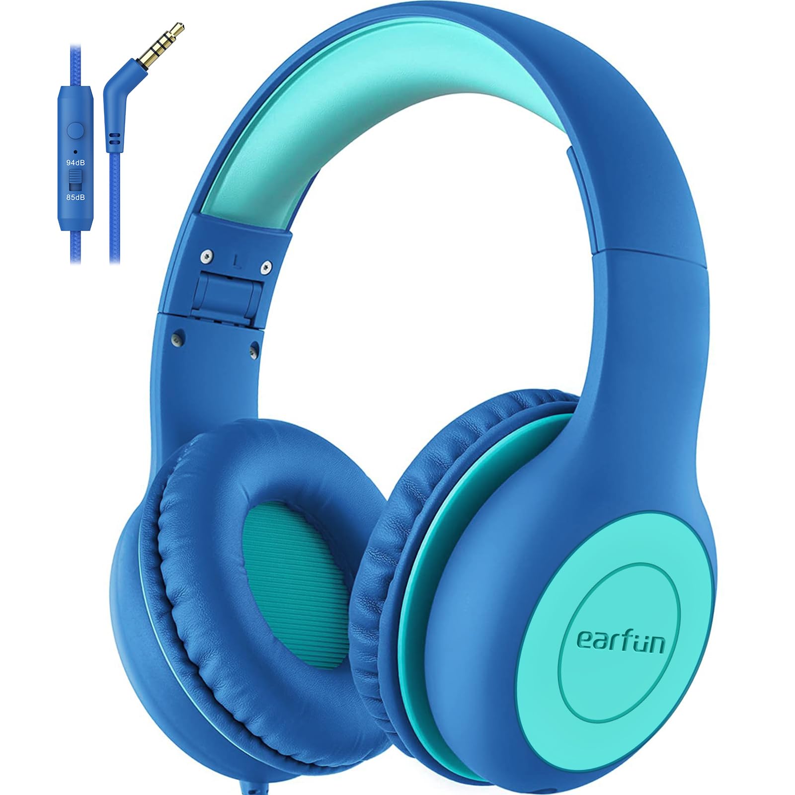 EarFun K1 Kids Headphones Wired with Microphone, 85/94dB Volume Limit Headphones for Kids, Portable Wired Headphone with Shareport, Stereo Sound Foldable Headset for School/Tablet/iPad, Black Red