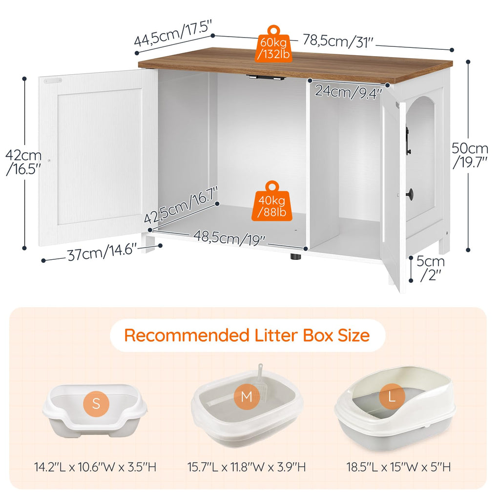 HOOBRO Litter Box Enclosure, Cat Litter Box Furniture with Removable Divider, Large Hidden Litter Box Furniture, Wooden Cat House, End Side Table, 31" L x 17.5" W x 19.7" H, Greige BG03MW01G2