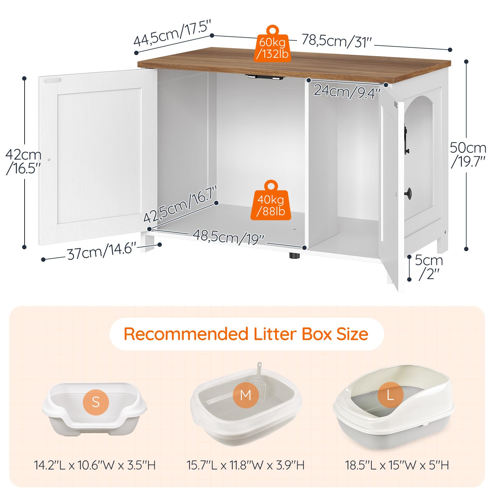 HOOBRO Litter Box Enclosure, Cat Litter Box Furniture with Removable Divider, Large Hidden Litter Box Furniture, Wooden Cat House, End Side Table, 31" L x 17.5" W x 19.7" H, Greige BG03MW01G2