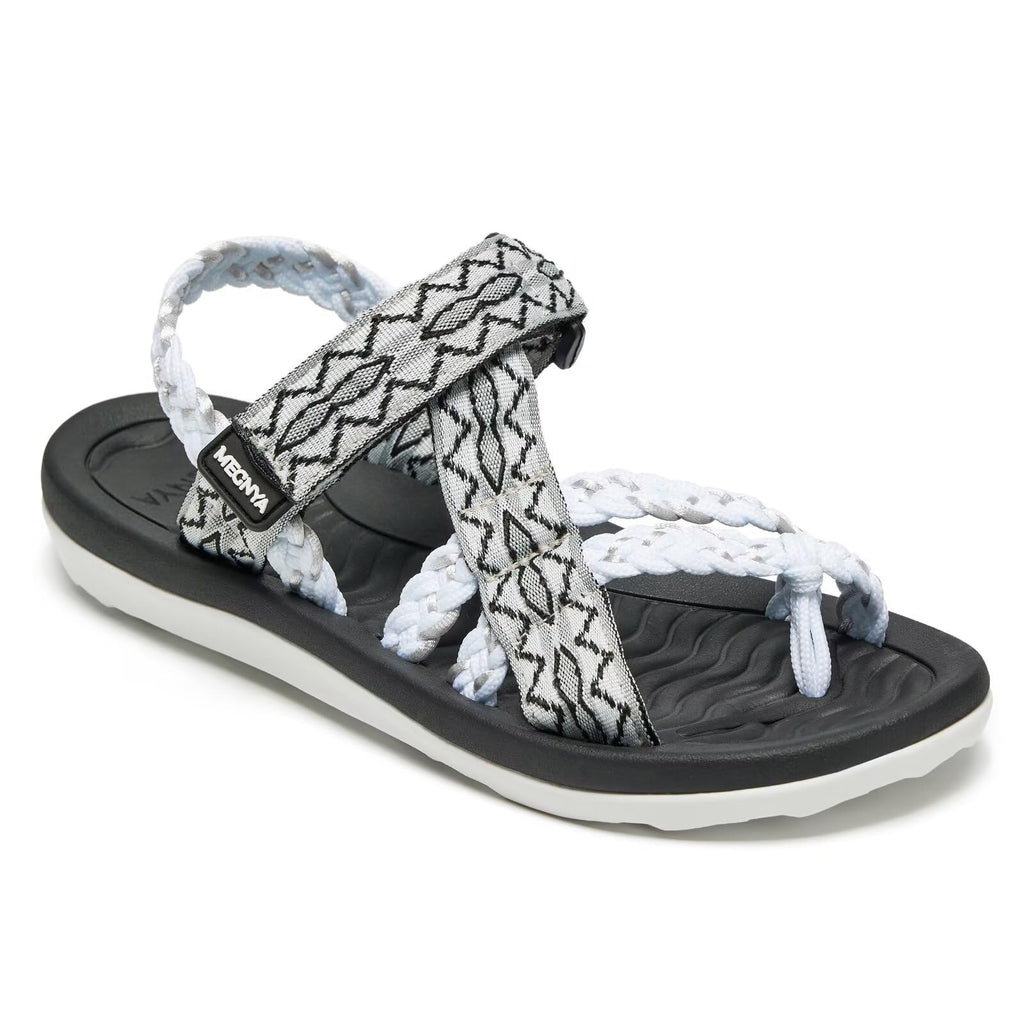 MEGNYA Hiking Sandals for Womens, Comfortable Walking Flip Flop Sandals with Arch Support, Athletic Sandals with Hook and Loop Straps for Beach Vacation Adventure