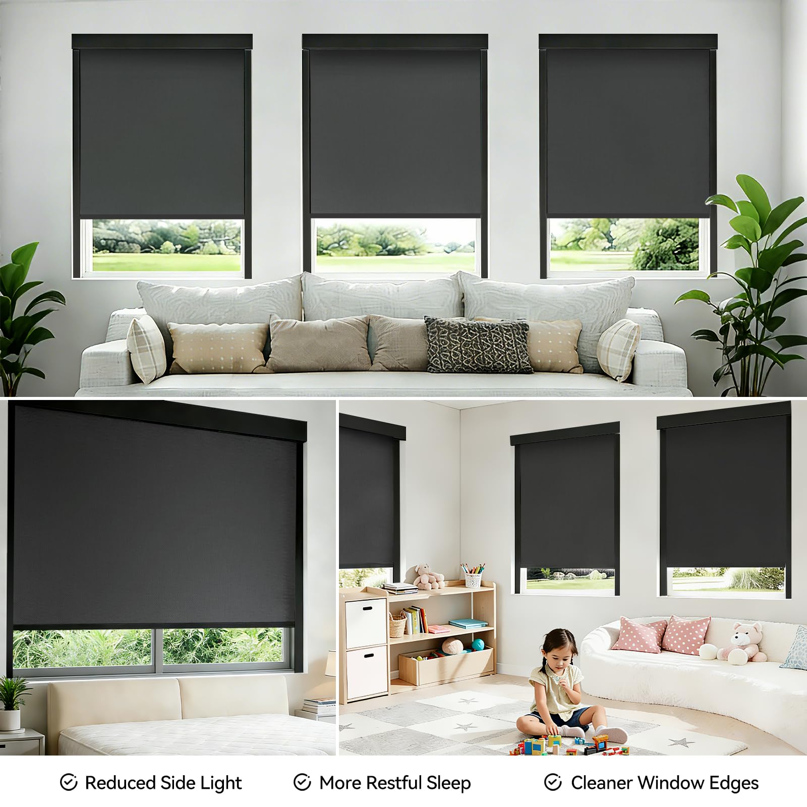 ZSTARR PVC Light Blockers Blackout Light Blockers Side Tracks for Window Shades Blinds Side Tracks for Blackout Shades Easy to Install Light Blocking Strips for Bedroom (Black, 58",2Pcs)