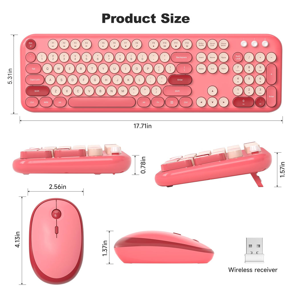 MOFII Wireless Keyboard and Mouse Combo, Compact Typewriter Retro Round Computer Keyboard and Mouse Set, Plug and Play, for Windows, Computer, Desktop, PC, Notebook - Black Green Gradient