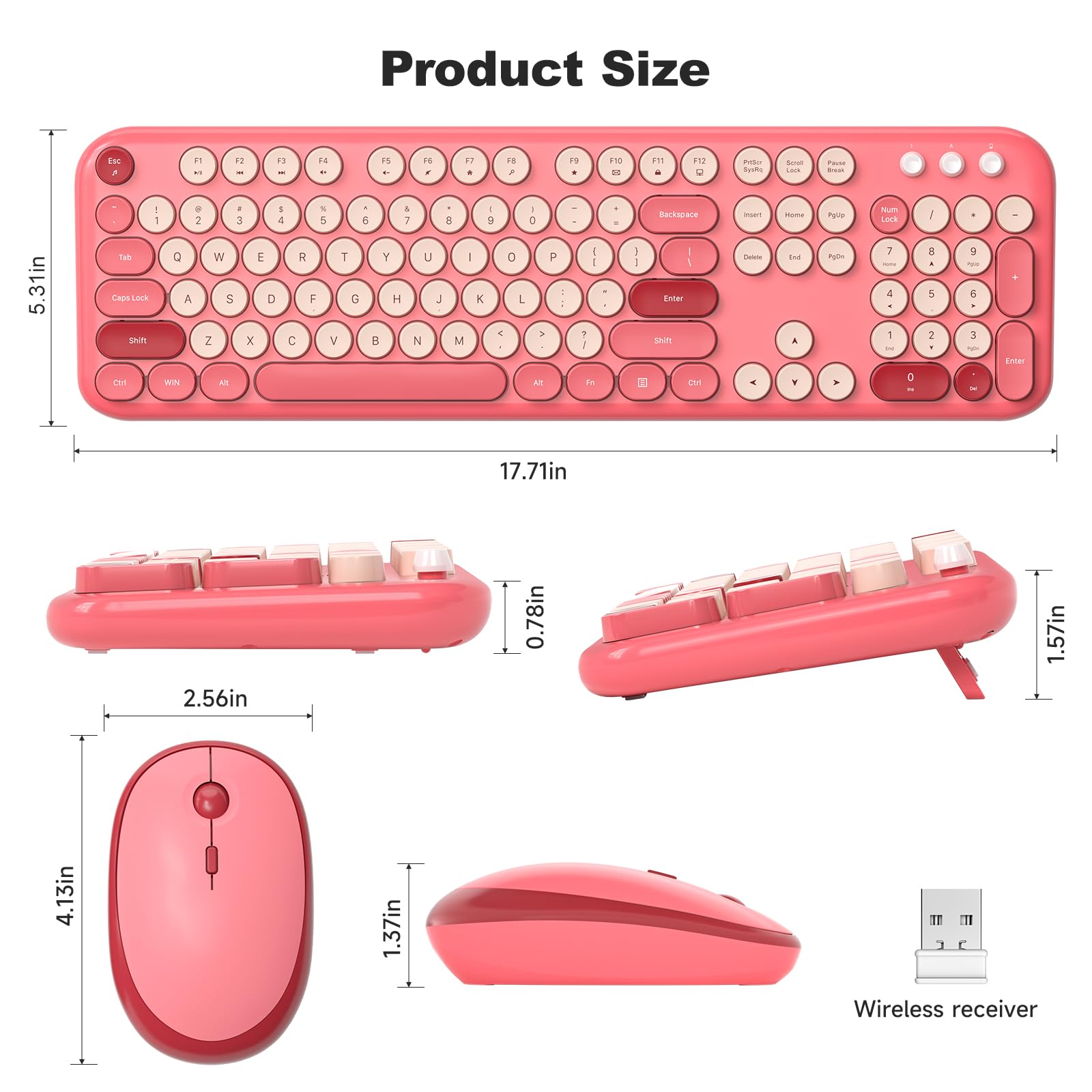 MOFII Wireless Keyboard and Mouse Combo, Compact Typewriter Retro Round Computer Keyboard and Mouse Set, Plug and Play, for Windows, Computer, Desktop, PC, Notebook - Black Green Gradient