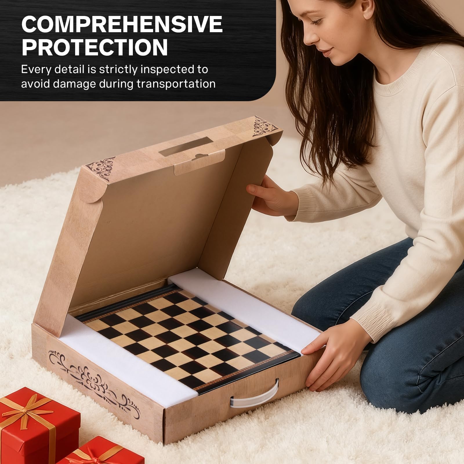 Peradix Magnetic Chess and Checkers Set with 2 Built-in Storage Drawers, Classic 2 in 1 Wooden Board Games, Magnetic Chess Pieces 2 Extra Queens, 12.8" Chess Set for Adults and Kids Gift Package