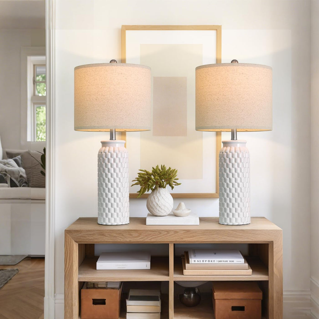 USumkky 20.5" Gold Modern Ceramic Bedside Lamp Set of 2 for Bedroom Decor Farmhouse Table Lamp for Living Room Office Dorm