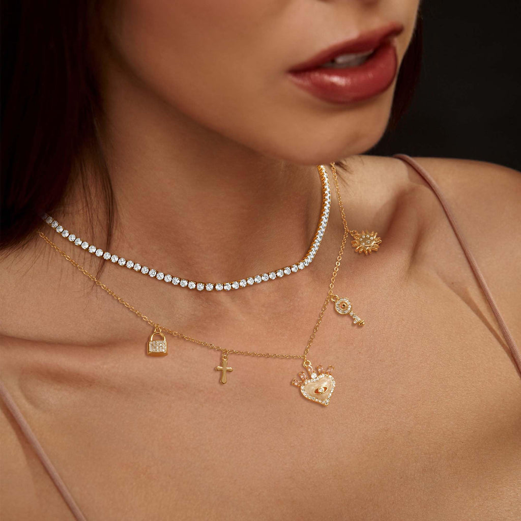 Robaice Tennis Necklace for Women, 14K Gold/Silver Plated Rhinestone Choker Necklace for Women, Dainty Cubic Zirconia Cut Faux Diamond Chain