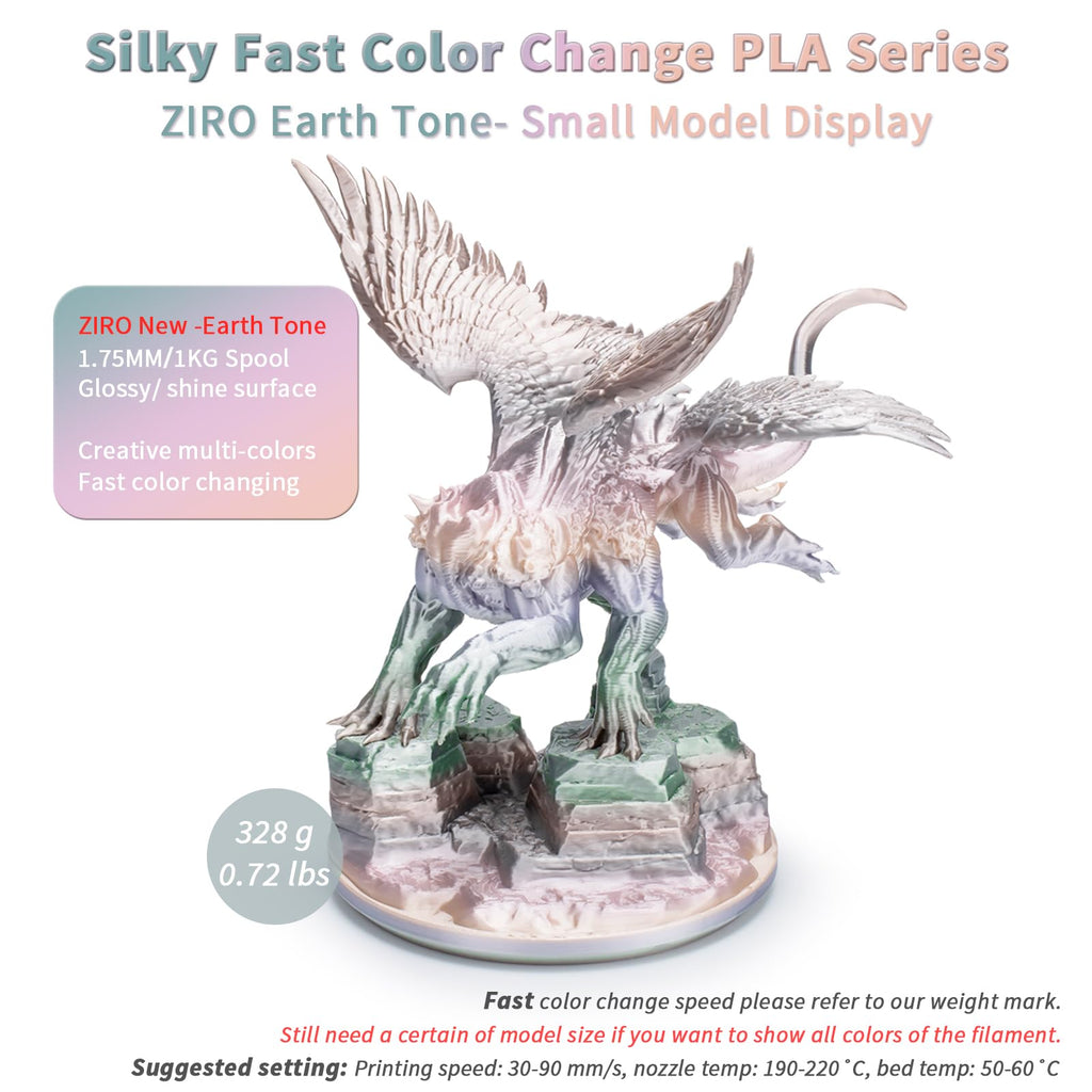 ZIRO Fast Color Change PLA, 1.75mm Color Gradient Filament, Glossy Rainbow PLA Filaments, Fit Most 3D Printer Pen, Shiny Surface 1KG/2.2lbs Spool, Aqua Sky (Silk)